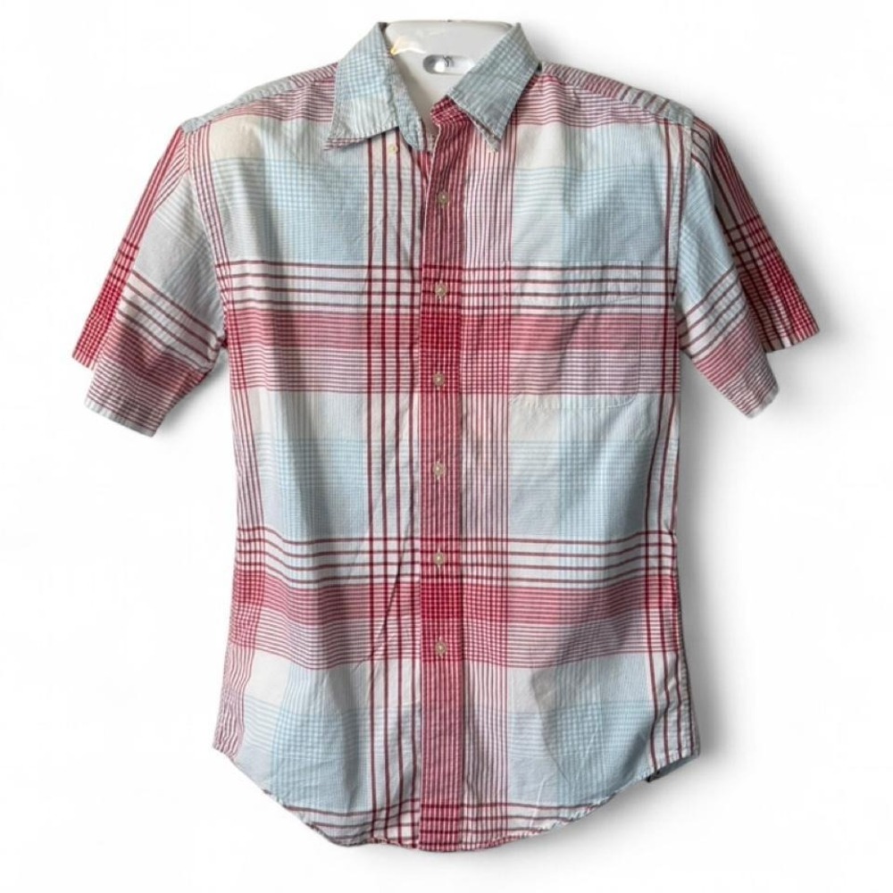 Vintage 90s John Ashford Red, White & Blue Plaid Button Down Shirt, Men's Size S